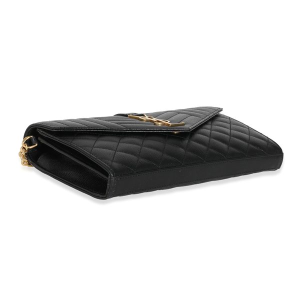 Saint Laurent Black Grain de Poudre Mix Matelassé Envelope Chain Wallet - Picture 6 of 8